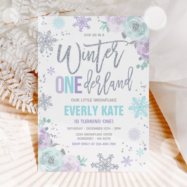 Winter ONEderland 1st Birthday Silver Lilac Purple Invitation (Creator Uploaded)