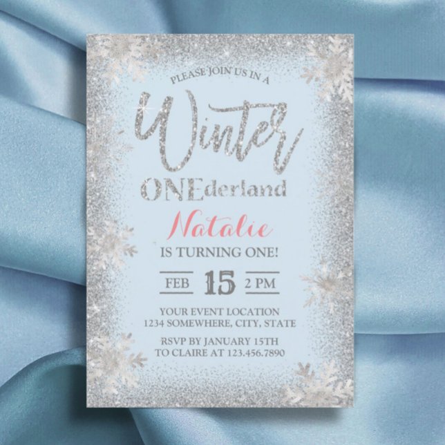 Winter ONEderland 1st Birthday Silver Snowflake Invitation (Creator Uploaded)