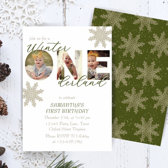 Winter ONEderland 1st Birthday Snowflake Photo Invitation (Creator Uploaded)