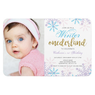 Winter Onederland 1st Birthday w/ Photo Snow Magnet