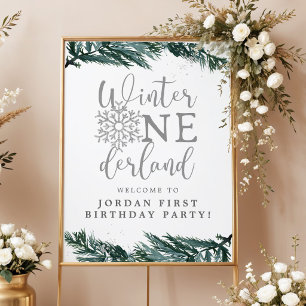 Winter Onederland 1st Birthday Welcome, Pine Poster