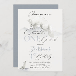 winter onederland 1st birthday white artic fox invitation