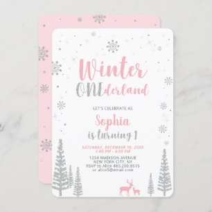 Winter Onederland 1st, First Birthday, Girl Invitation