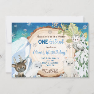Winter Onederland 1st, first birthday invitation. Invitation