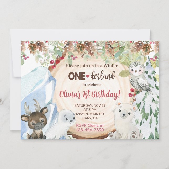 Winter Onederland 1st, first birthday invitation. Invitation (Front)