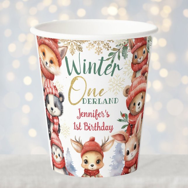 Winter ONEderland Animals Christmas 1st Birthday Paper Cups (Creator Uploaded)
