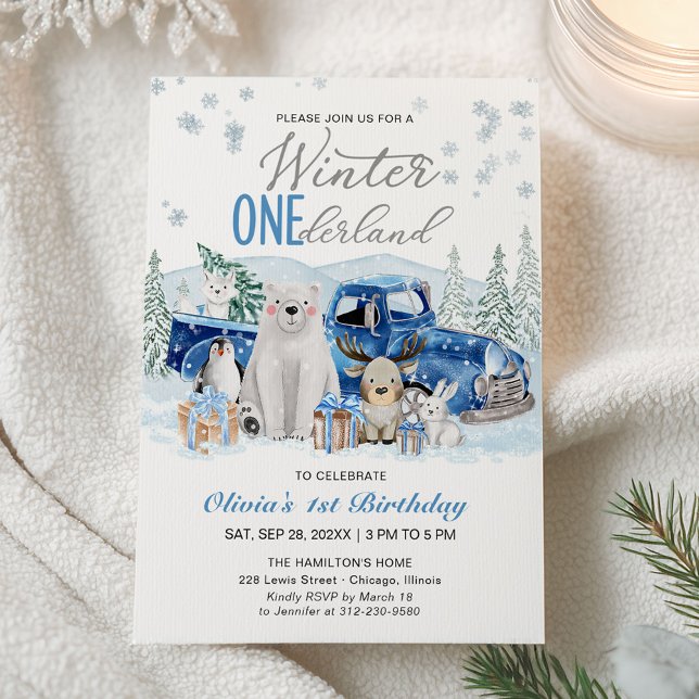 Winter Onederland Arctic Animal Boy 1st Birthday Invitation (Creator Uploaded)