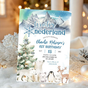 Winter Onederland Arctic Animal Boy First Birthday Invitation