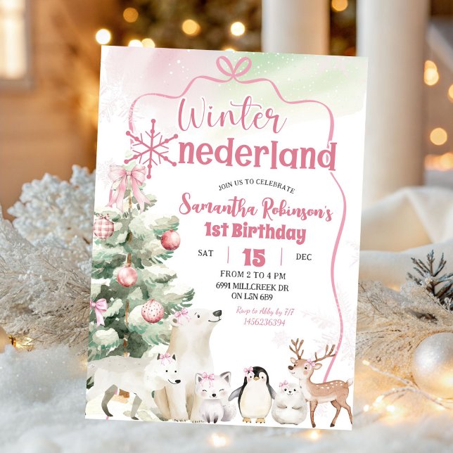 Winter Onederland Arctic Animal Girl 1st Birthday Invitation (Creator Uploaded)