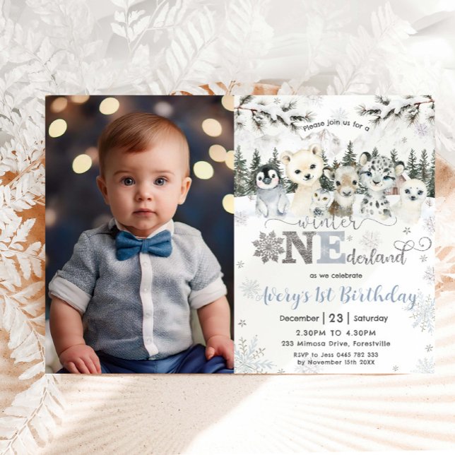 Winter Onederland Arctic Animals Snow 1st Birthday Invitation (Creator Uploaded)