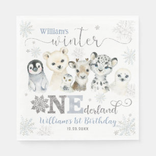 Winter Onederland Arctic Animals Snow 1st Birthday Napkin