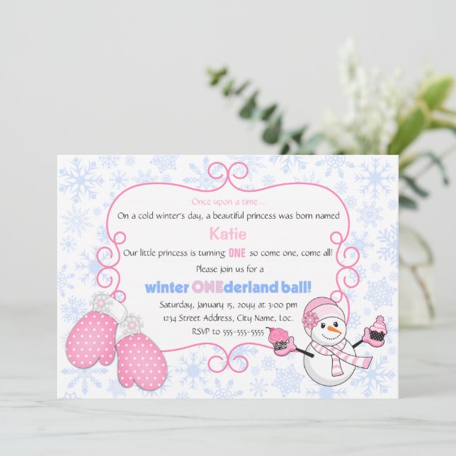 Winter Onederland Ball Birthday Invitation (Standing Front)