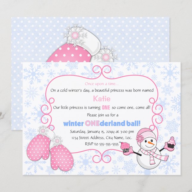 Winter Onederland Ball Birthday Invitation (Front/Back)