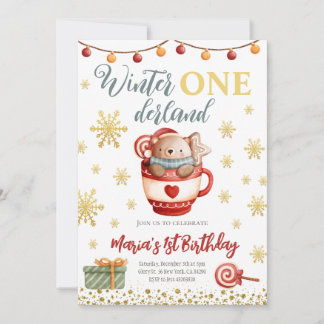 Winter Onederland Bear Birthday Invitation