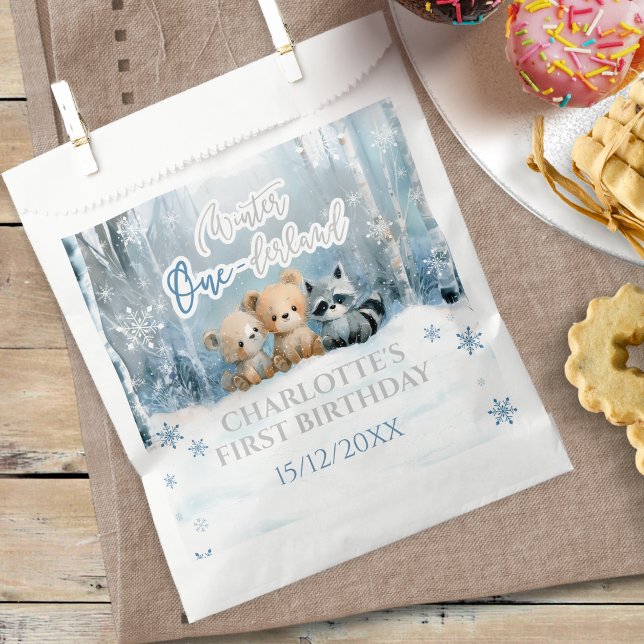 Winter Onederland Bear Blue First Birthday Party Favour Bag (Creator Uploaded)