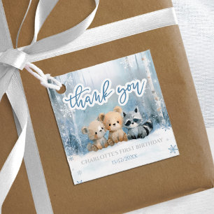 Winter Onederland Bear Blue First Birthday Party Favour Tags