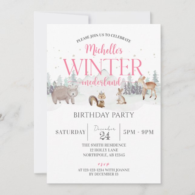 Winter Onederland Birthday, Animal 1st Birthday Invitation (Front)