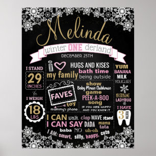 Winter Onederland Birthday chalkboard girl Poster