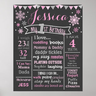 Winter Onederland Birthday Chalkboard - Girl Poster
