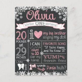 Winter ONEderland Birthday Chalkboard Sign Postcard
