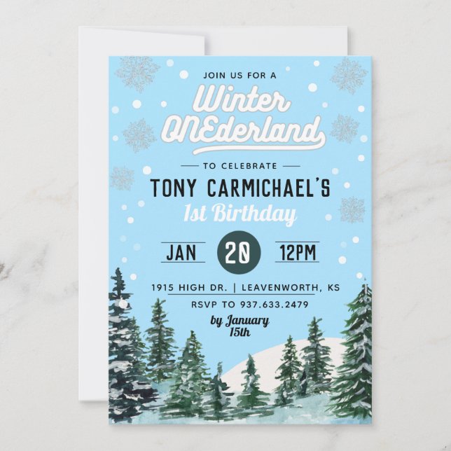 Winter Onederland Birthday Invitation (Front)