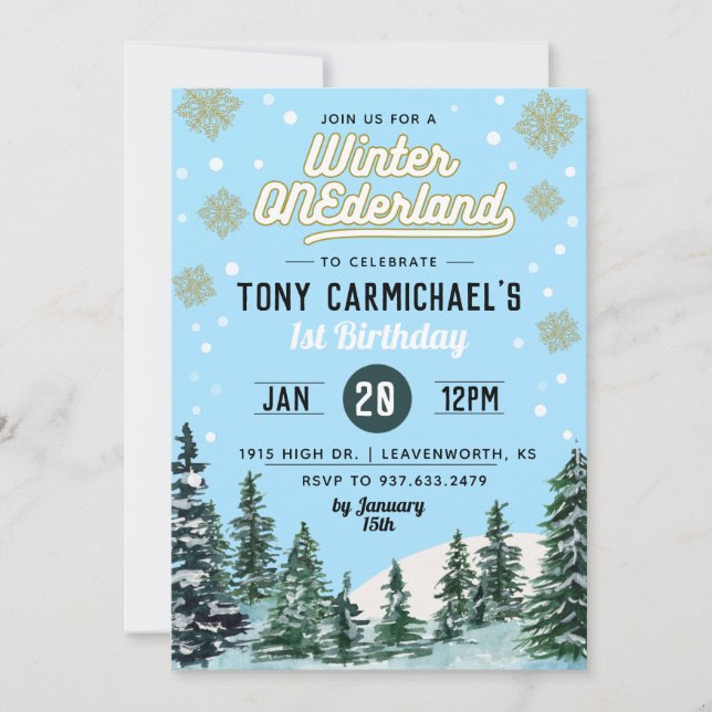 Winter Onederland Birthday Invitation (Front)