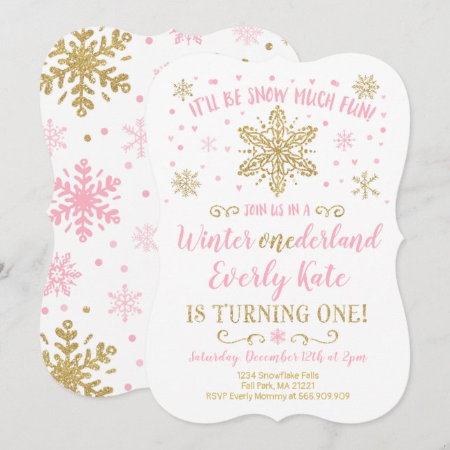 Winter ONEderland Birthday Invitation Pink Gold (Front/Back)