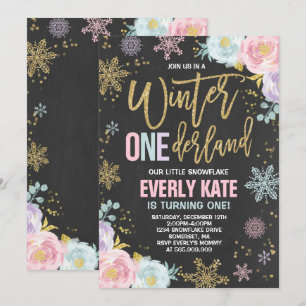 Winter ONEderland Birthday Invitation Pink Gold