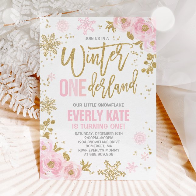 Winter ONEderland Birthday Invitation Pink Gold (Creator Uploaded)