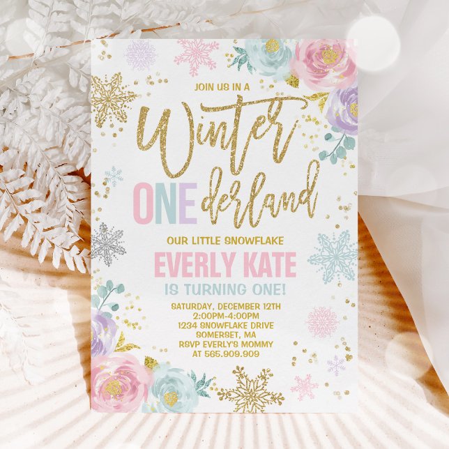 Winter ONEderland Birthday Invitation Pink Gold (Creator Uploaded)