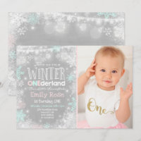 Winter ONEderland Birthday Invitation Pink Mint