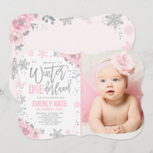 Winter ONEderland Birthday Invitation Pink Silver