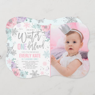 Winter ONEderland Birthday Invitation Pink Silver