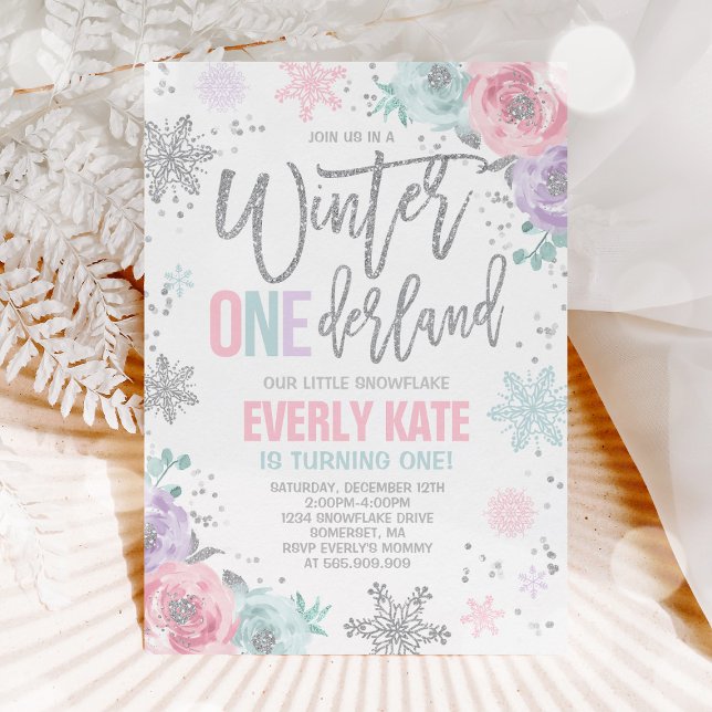 Winter ONEderland Birthday Invitation Pink Silver (Creator Uploaded)