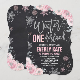 Winter ONEderland Birthday Invitation Pink Silver
