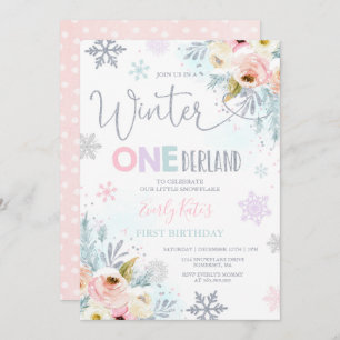 Winter ONEderland Birthday Invitation Silver Pink
