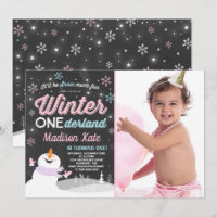 Winter ONEderland Birthday Invitation Snowman Pink