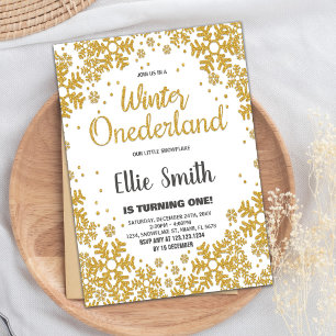 Winter ONEderland Birthday Invitations Golden