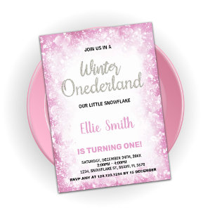 Winter Onederland Birthday Invitations Pink Cloud