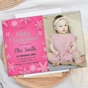 Winter ONEderland Birthday Invitations Pink Photo