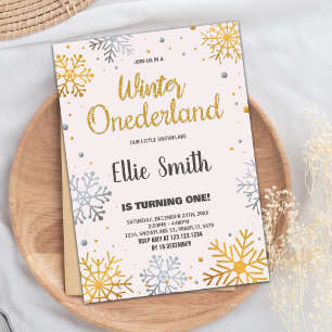Winter ONEderland Birthday Invitations Snow Golden