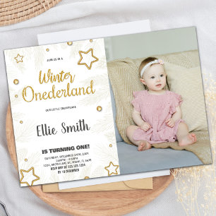 Winter ONEderland Birthday Invitations Star Photo