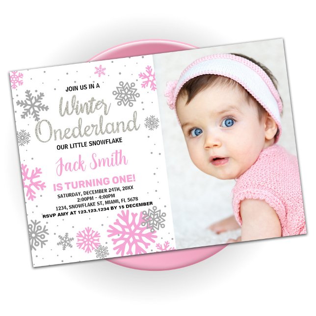 Winter Onederland Birthday Invitations White Photo (Winter Onederland Birthday Invitations White Photo)