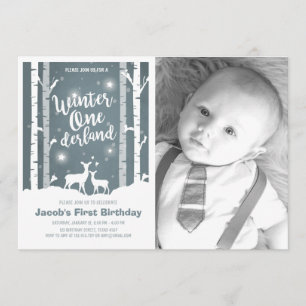 Winter Onederland birthday invite Deer Birch Trees