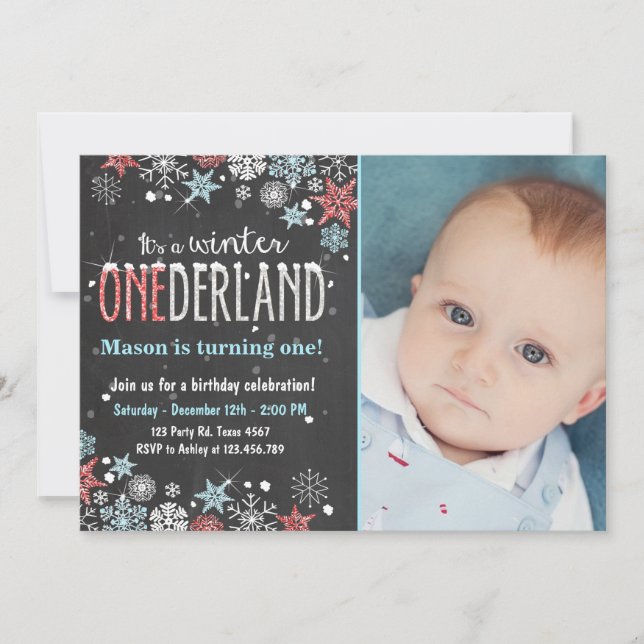 Winter Onederland birthday party invite Boy (Front)