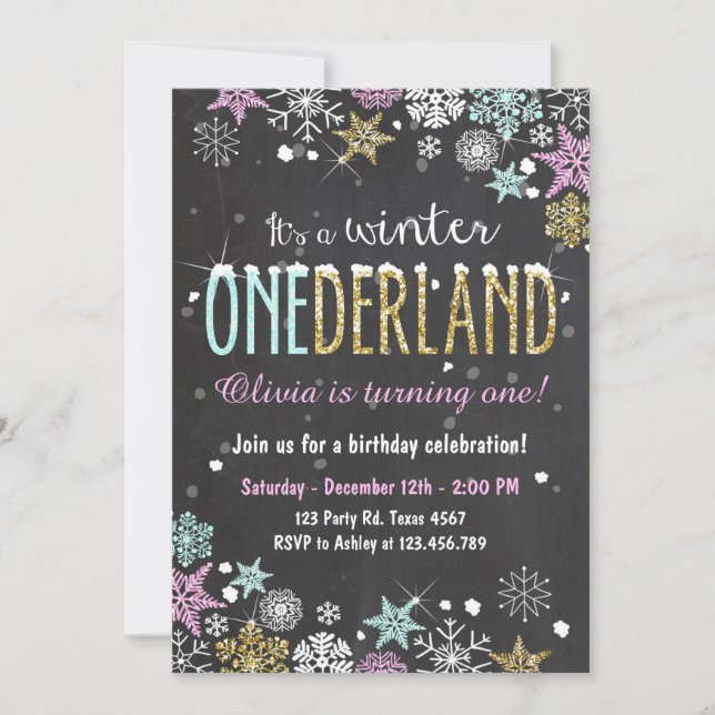 Winter Onederland birthday party invite Girl (Front)