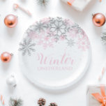 Winter ONEderland birthday party plate<br><div class="desc">winter onederland pink and silver snowflakes first birthday paper plates.</div>