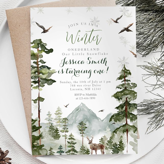 Winter onederland birthday party Woodland Forest Invitation (Creator Uploaded)