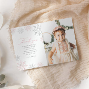 Winter Onederland Birthday Photo Thank You Card