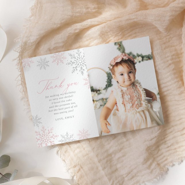 Winter Onederland Birthday Photo Thank You Card (Creator Uploaded)